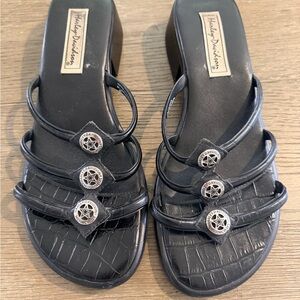 Harley-Davidson Black Croc-Embossed Sandals